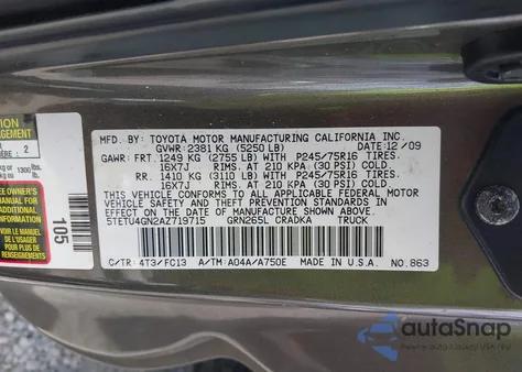 2010 Toyota Tacoma Prerunner V6 from USA, damaged, VIN 5TETU4GN2AZ719715